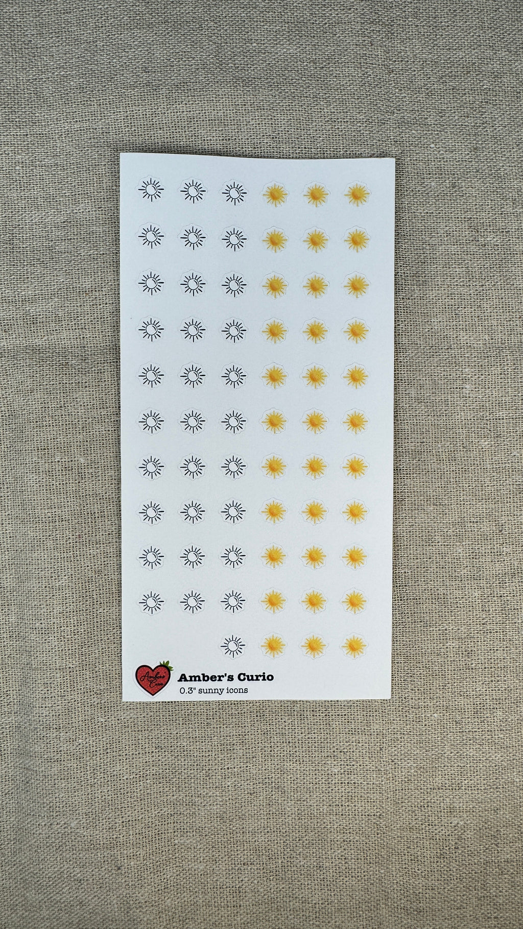 Sticker sheets of decorative weather sunny icons printed on premium matte sticker paper