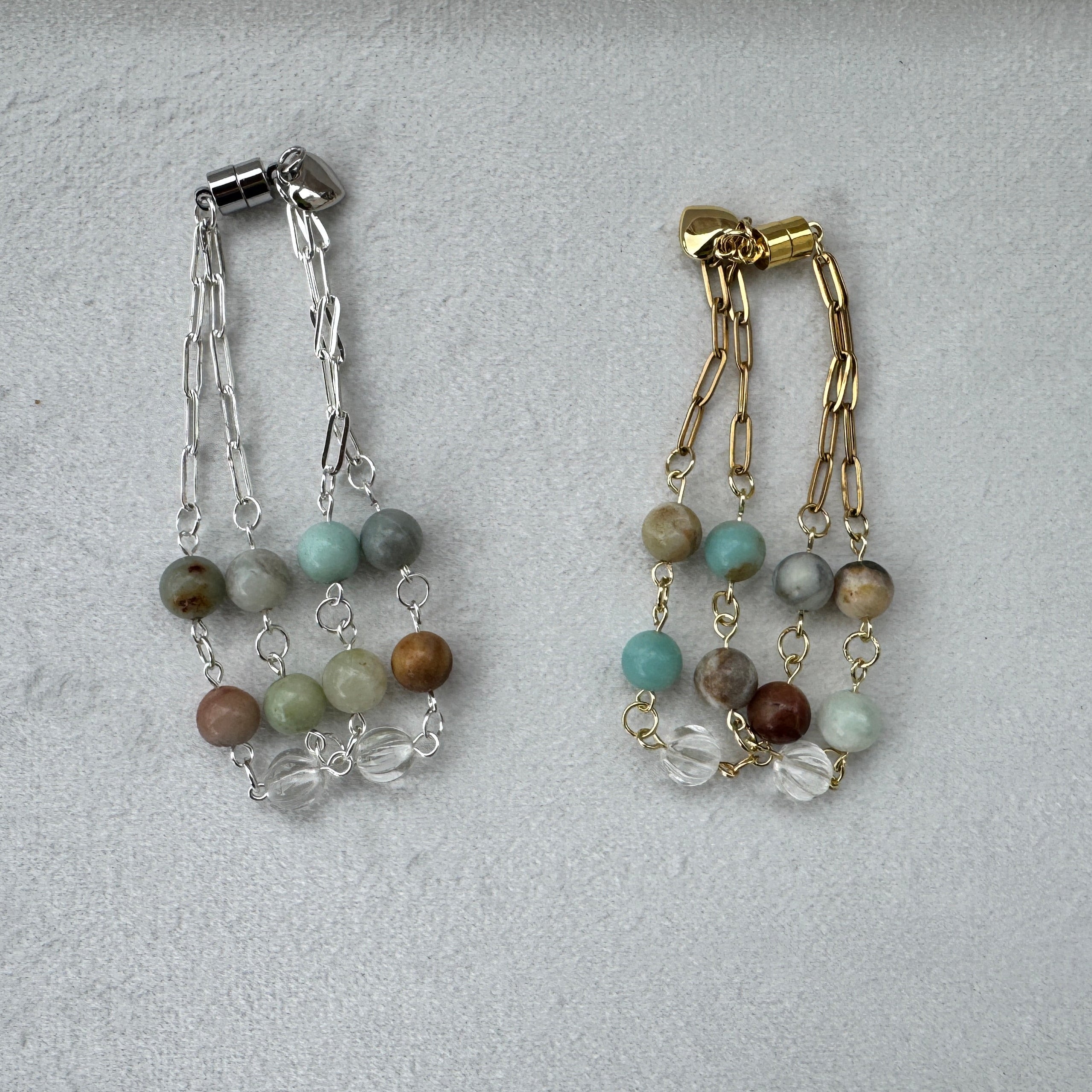 Amazonite beaded bracelet one in silver and one in gold