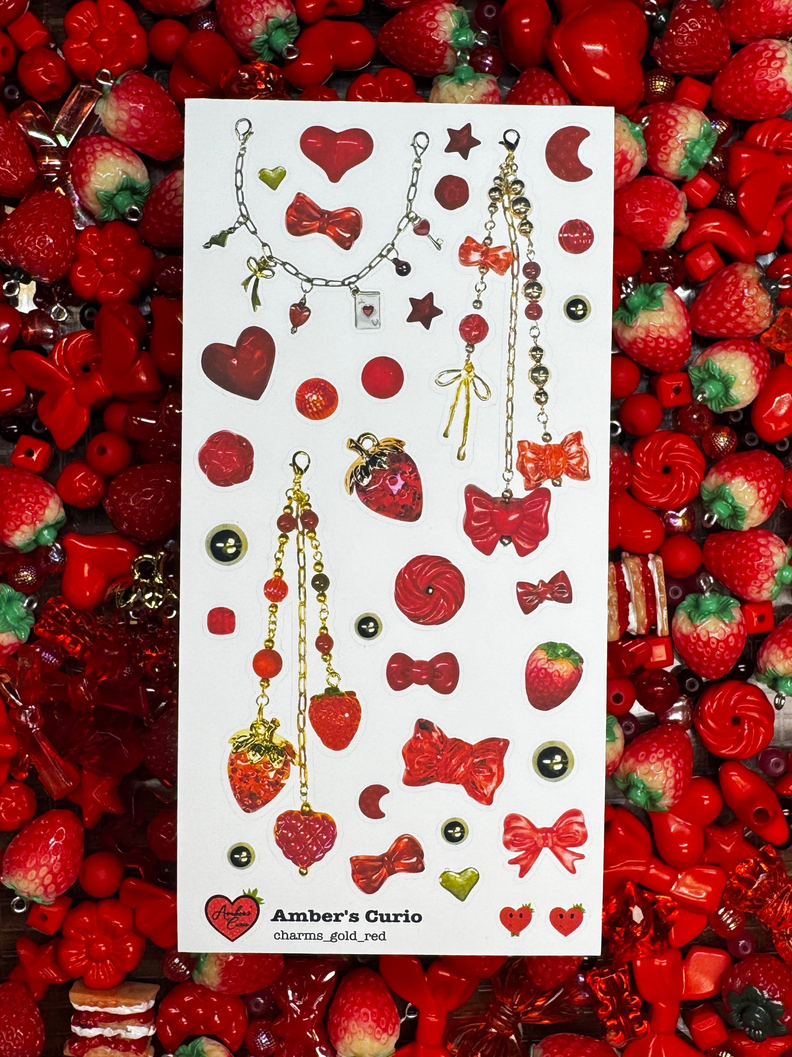 Sticker sheets of photographed beads and charms printed on premium matte paper photographed on top of beads