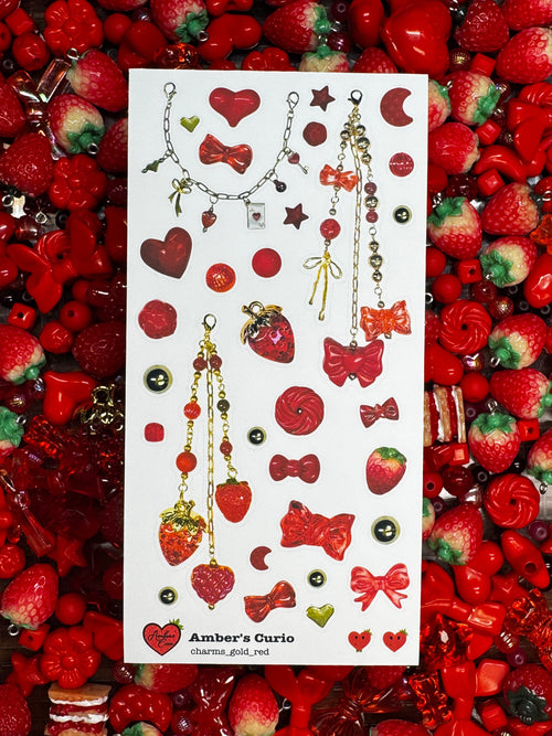 Sticker sheets of photographed beads and charms printed on premium matte paper photographed on top of beads