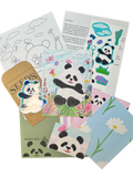Collection of panda-themed cards and stickers on a white background for the touch grass mail club